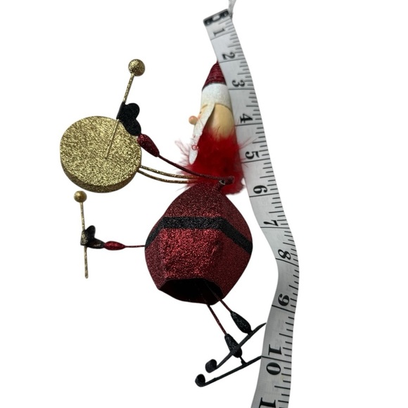 Marching Band Santa Drum Ornament Flocked Christmas Glitter Spring Hat 10”x4” - Picture 7 of 11